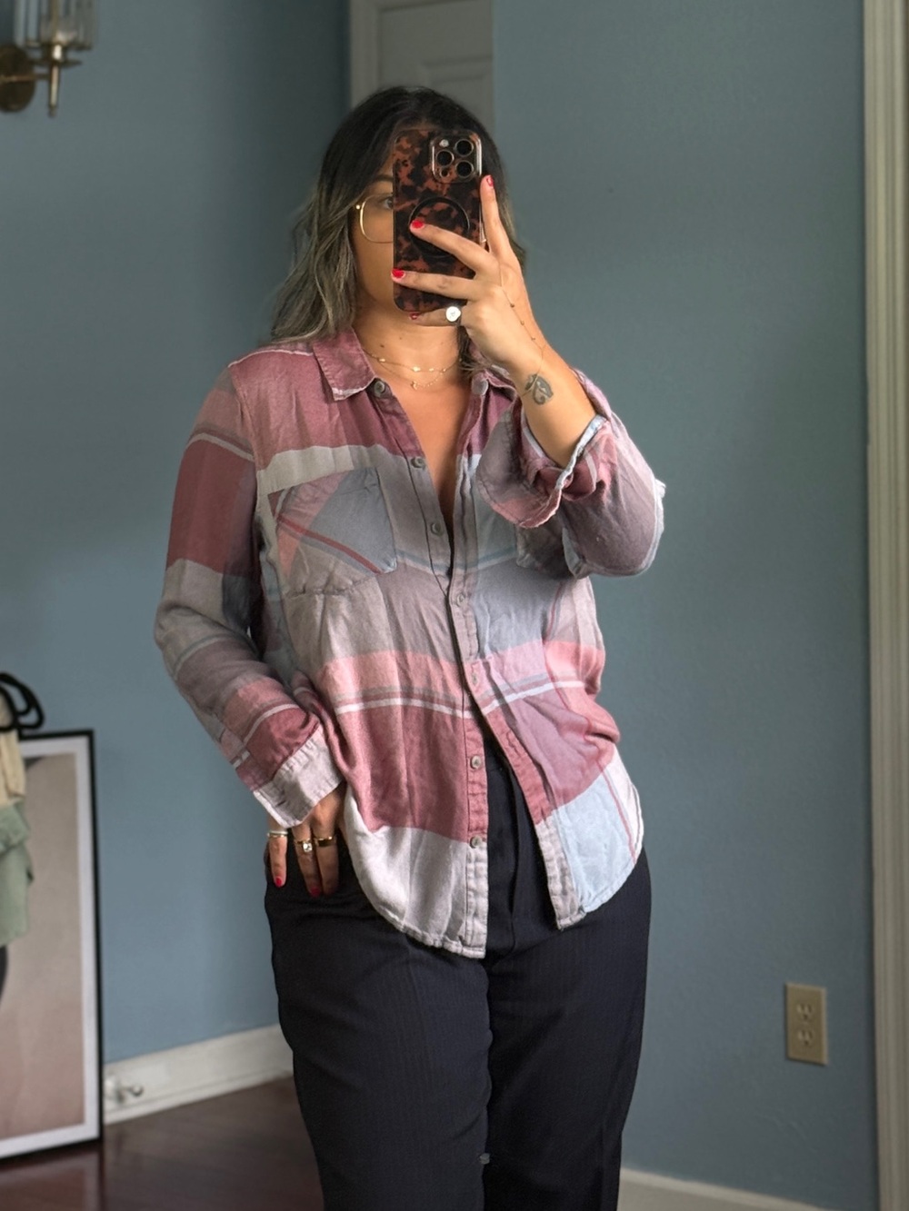 Lucky Brand Pink & Light Blue Plaid Button-Down Shirt